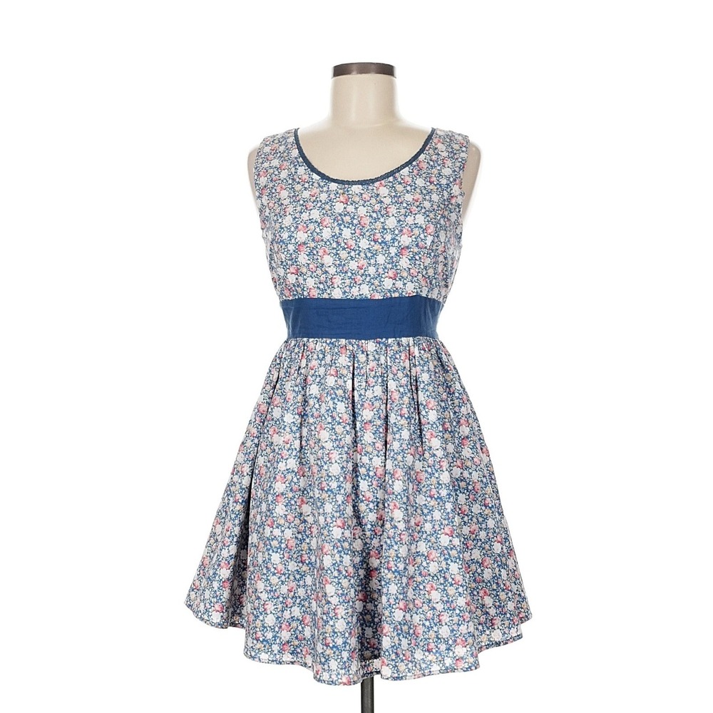 MOON COLLECTION Floral Dress Blue Pink White Cotton Blend Womens‎ Size M